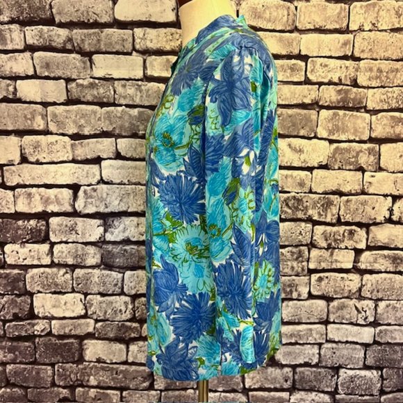 Talbots Blue, White & Green 3/4 Sleeve Blouse Size M - Picture 4 of 9